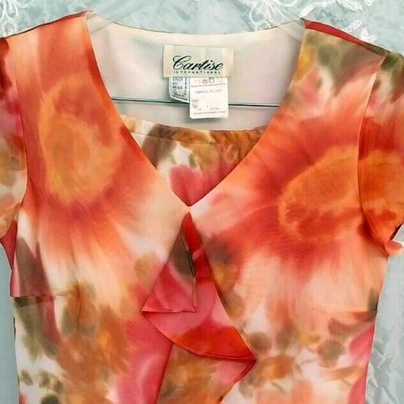 SALE! Chiffon Set: Floral Maxi Skirt & Blouse, Pink & Coral, Wedding Guest, 8 - Picture 5 of 7